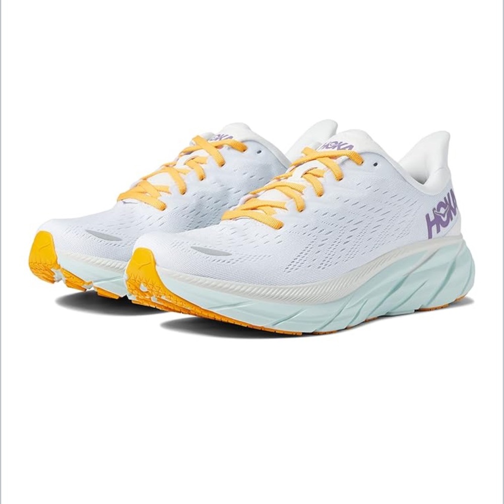 Hoka One One White and Yellow Athletic Shoes with Breathable Mesh